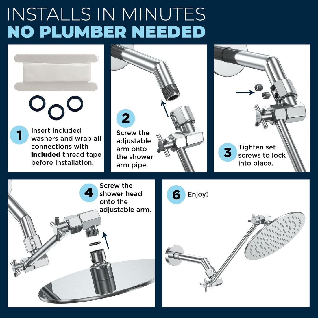 Adjustable Shower Arm Extension Pipe Raise or Lower Shower Head Height Easy Installation Chrome / 12 Inch - The Shower Head Store