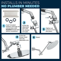 Installation 12 Inch Adjustable Shower Arm with 8 Inch Rain Shower Head Chrome / 12 Inch / 2.5 GPM 1.75 GPM - The Shower Head Store