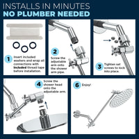 Installtion 16 Inch Adjustable Shower Arm with 8 Inch Rain Shower Head Chrome / 16 Inch / 2.5 GPM - The Shower Head Store