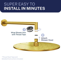 Installs in Minutes 12 Inch Rain Shower Head with Arm Brushed Gold / 2.5 - The Shower Head Store