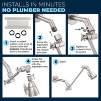 Installation 2-Inch High Pressure Shower Head with Adjustable Shower Arm Brushed Nickel / 2.5 - The Shower Head Store