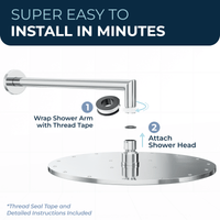Installs in Minutes 12 Inch Rain Shower Head with Arm Chrome / 2.5 - The Shower Head Store