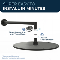 Installs in Minutes 12 Inch Rain Shower Head with Arm Matte Black / 2.5 - The Shower Head Store