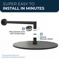 Installs in Minutes 12 Inch Rain Shower Head with Arm Matte Black / 2.5 - The Shower Head Store