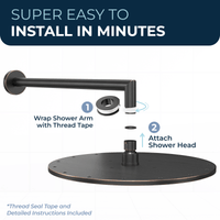 Installs in Minutes 12 Inch Rain Shower Head with Arm Oil Rubbed Bronze / 2.5 - The Shower Head Store
