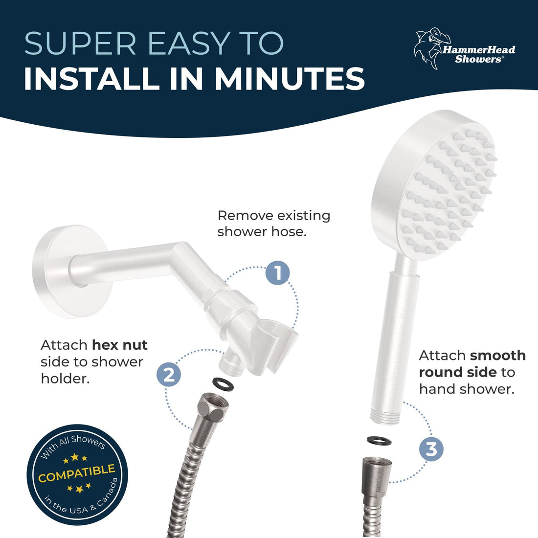 Installation Shower Hose Attachment for Shower Head Chrome / 72 Inches Chrome / 108 Inches - The Shower Head Store