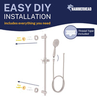 Easy Install Slide Bar with 3-Spray Hand Held Shower Head & Hose Brushed Nickel / 2.5 GPM Brushed Nickel / 1.75 GPM - The Shower Head Store