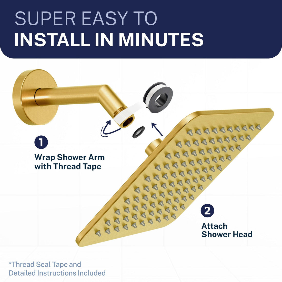 Installation Square Rain Shower Head Brushed Gold  / 2.5 - The Shower Head Store