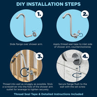 Installation of S ArmShower Arm Pipe and Flange High Rise Shower Pipe Raise Shower Height by HammerHead Showers Chrome Brushed Nickel - The Shower Head Store