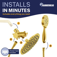 Installation All Metal 3-Spray Dual Shower Head Combo Brushed Gold / 2.5 GPM - The Shower Head Store