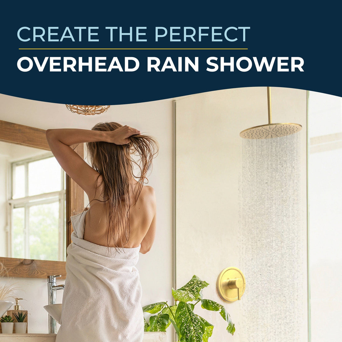 Lifestyle 12 Inch Rain Shower Head and 12 Inch Ceiling Mount Shower Arm Brushed Gold  - HammerHead Showers