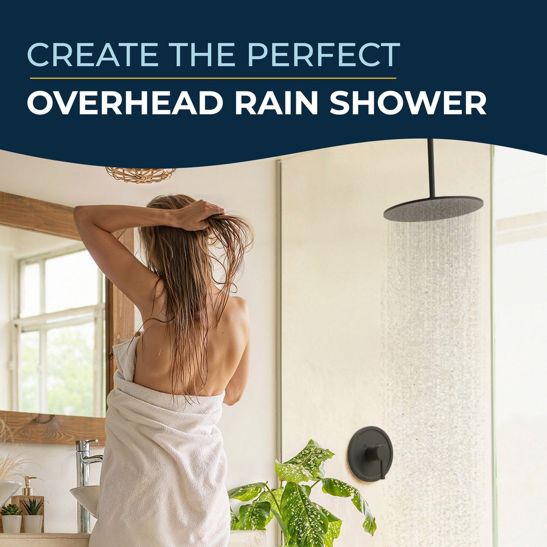 Lifestyle 12 Inch Rain Shower Head and 12 Inch Ceiling Mount Shower Arm Matte Black  - HammerHead Showers