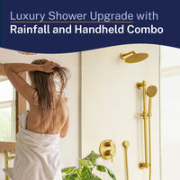Lifestyle Steve White Bundle - 2H Valve and Trim Slide Bar with 1-Spray and 8-inch Rain Shower Head Brushed Gold / 2.5 - The Shower Head Store