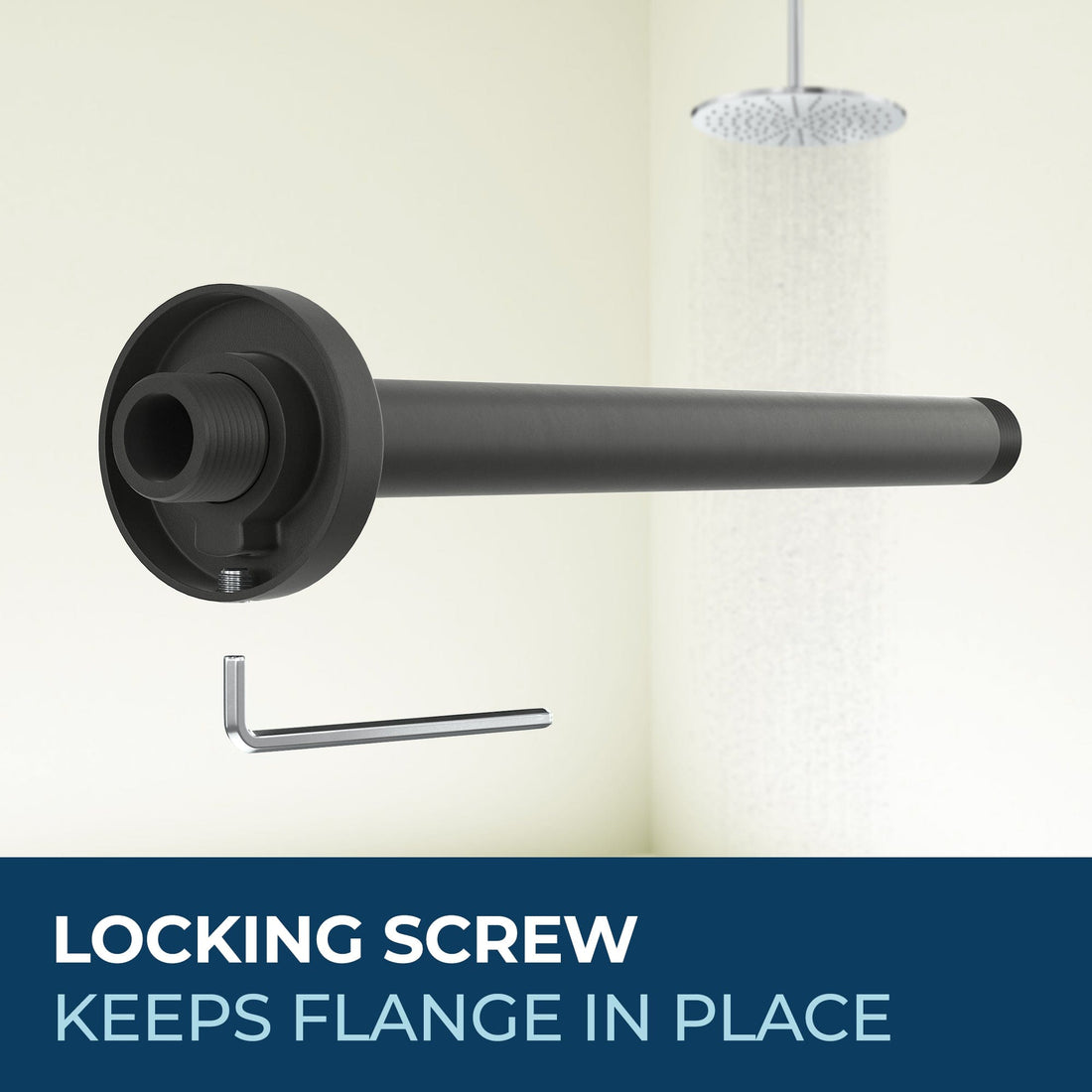Locking Screw 12 Inch Rain Shower Head and 12 Inch Ceiling Mount Shower Arm Matte Black  - HammerHead Showers