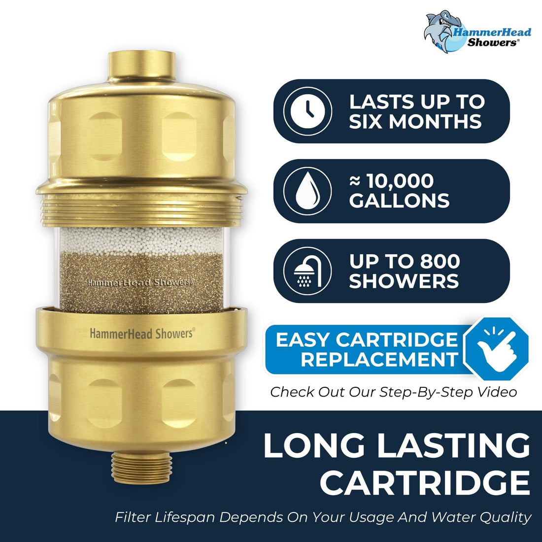 Long Lasting Cartridge All Metal Shower Head Filter with 8 Inch Rainfall Shower Head Brushed Gold / 1.75 - The Shower Head Store