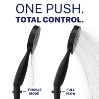 Flow Control Trickle Valve Installed to Handheld Shower Head Matte Black - The Shower Head Store