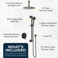What's Included 2-Handle Valve and Trim Shower System with Dual Shower Head and Slide Bar Matte Black / 2.5 - The Shower Head Store