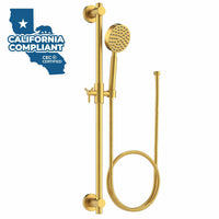 Main Image ALL Metal Shower Slide Bar with Hand Held Shower Head & Hose Brushed Gold / 1.75 GPM - The Shower Head Store