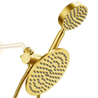 (Main Image) All Metal Dual Shower Head Combo Rainfall and Handheld Shower Head Brushed Gold - The Shower Head Store