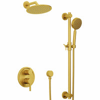 Main Image Steve White Bundle - 2H Valve and Trim Slide Bar with 1-Spray and 8-inch Rain Shower Head Brushed Gold / 2.5 - The Shower Head Store