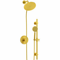 Main Image All Metal Dual Shower Head with Slide Bar Set - Complete Shower System with Valve and Trim Brushed Gold / 2.5 GPM - The Shower Head Store