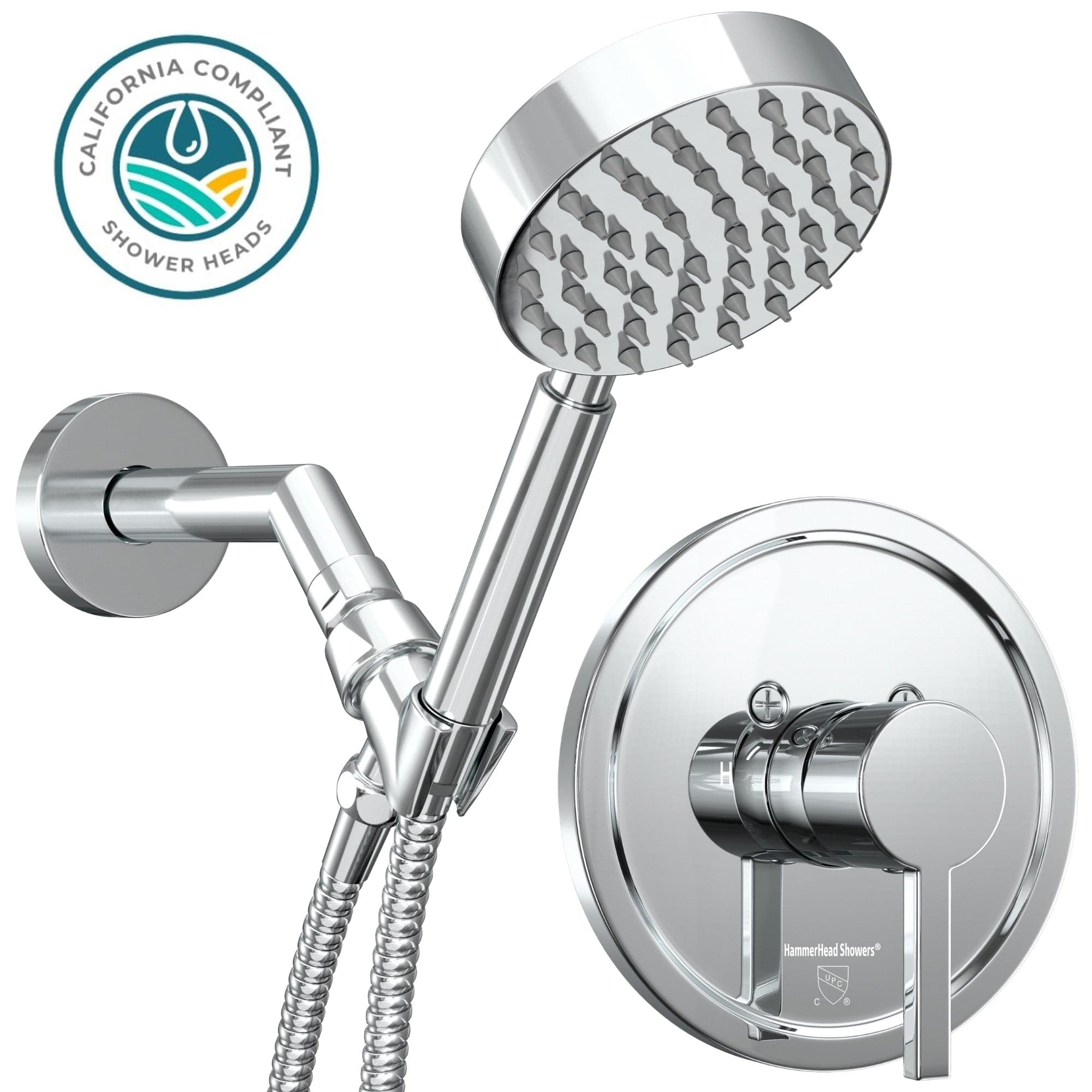 All Metal Low Flow Handheld Shower Head Set with Valve & Trim, 1.8 GPM