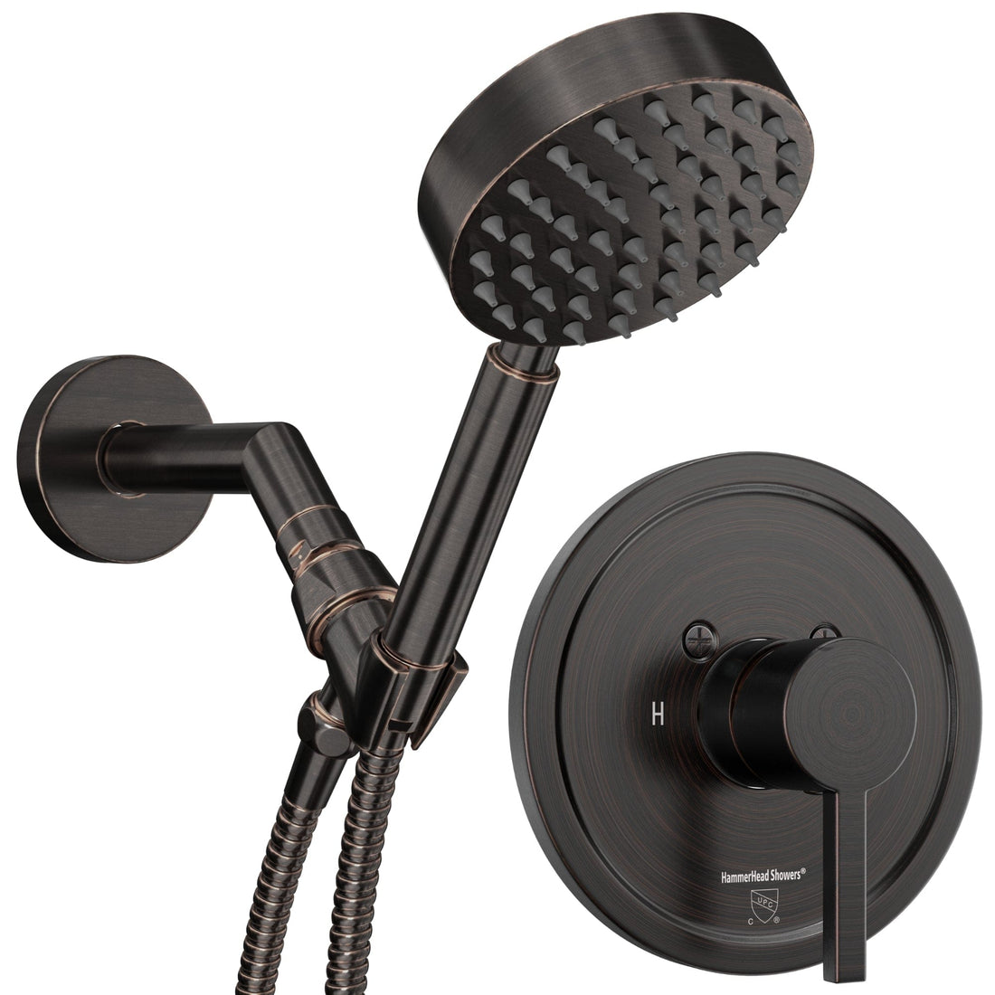 Main Image All Metal Handheld Shower Head Set - Complete Shower System with Valve and Trim Oil Rubbed Bronze / 2.5 GPM - The Shower Head Store