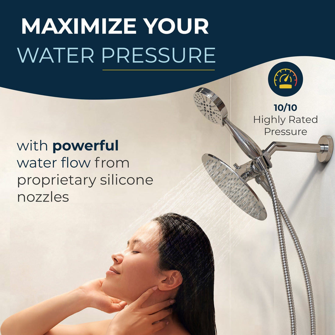 Maximize Your Water Pressure All Metal 3-Spray Dual Shower Head Combo Chrome / 2.5 GPM - The Shower Head Store