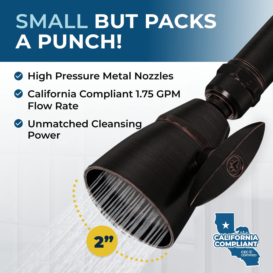 Packs a Punch HammerHead Showers 2 Inch Metal Shower Head Competitor Comparison Oil Rubbed Bronze / 1.75 GPM - The Shower Head Store