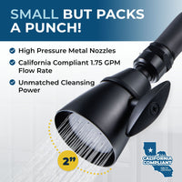 Packs a Punch HammerHead Showers 2 Inch Metal Shower Head Competitor Comparison Matte Black / 1.75 GPM - The Shower Head Store