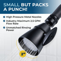 Packs a Punch High Pressure Shower Head Fixed Showerhead 2-Inch All Metal Matte Black / 2.5 GPM - The Shower Head Store