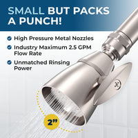 Packs a Punch All Metal 2-Inch High Pressure Shower Head Set - Complete Shower System with Valve and Trim Brushed Nickel / 2.5 GPM - The Shower Head Store