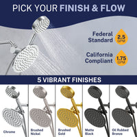 Finish and Flow 1-Spray Dual Shower Head Chrome / 2.5 - The Shower Head Store