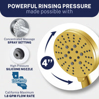 Powerful Rinsing Pressure 3-Spray Low Flow Handheld Shower Head, Handshower Only Brushed Gold / 1.75 - The Shower Head Store