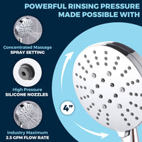 Powerful Rinsing Pressure All Metal 3-Spray Handheld Shower Head with Hose High Pressure Massage Nozzles with 2.5 GPM Flow Rate Polished - Chrome - The Shower Head Store 2.5 / Chrome
