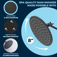 Rain Shower Head 3-Spray Dual with Adjustable Arm Matte Black / 2.5 GPM - The Shower Head Store
