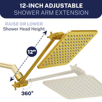 Shower Arm Extension Square Dual Shower Head Set Brushed Gold / 2.5 - The Shower Head Store