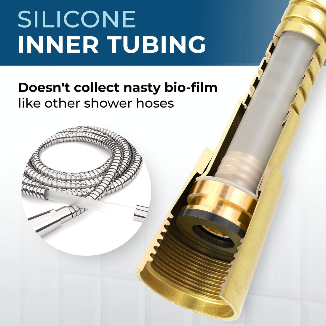 Silicone Inner Tubing Shower Hose Attachment for Shower Head 72 Inch Brushed Gold  - The Shower Head Store