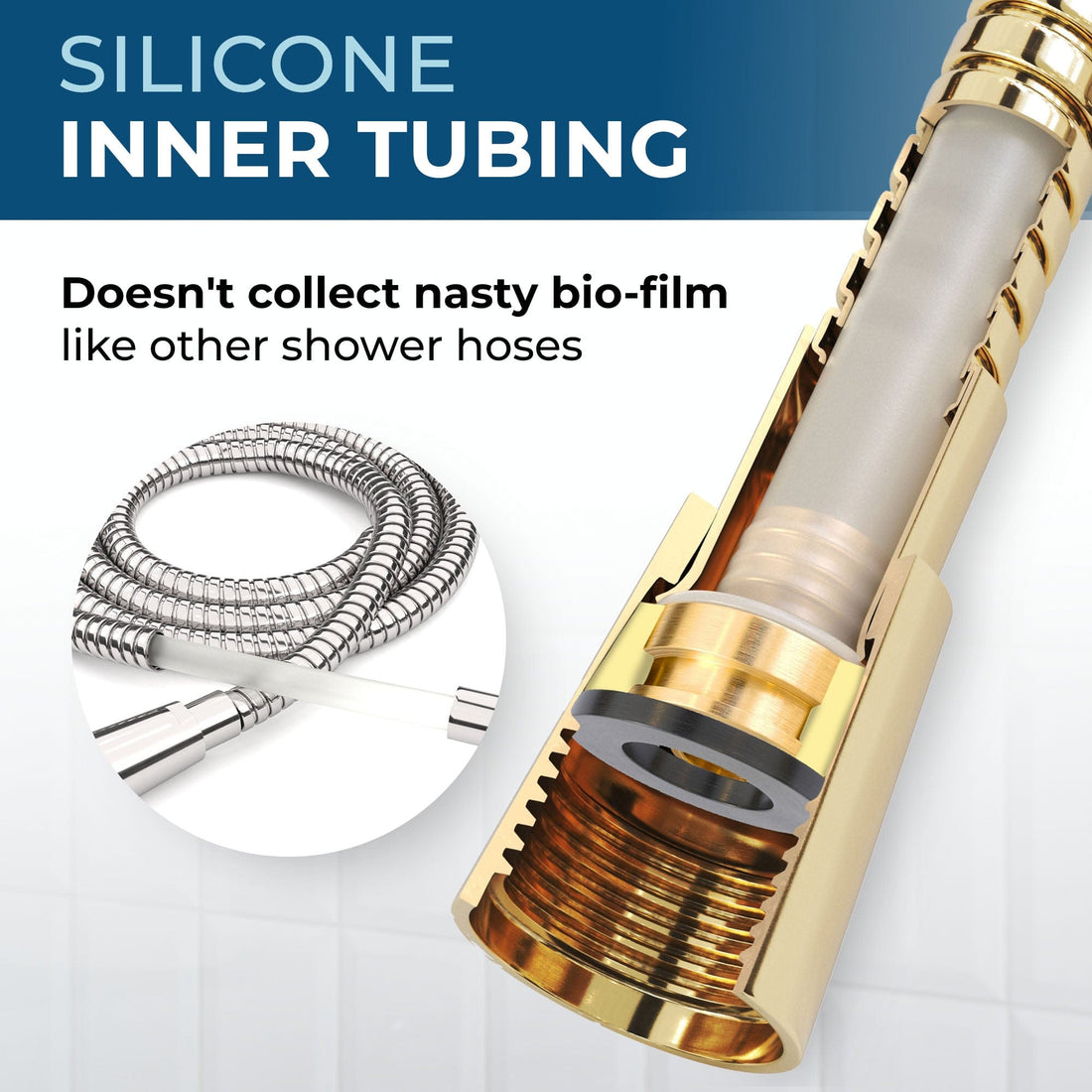 Silicone Inner Tubing Shower Hose Attachment for Shower Head Polished Brass / 72 Inches - The Shower Head Store