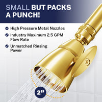 Packs a Punch All Metal 2-Inch High Pressure Shower Head 2.5 GPM Brushed Gold / 2.5 - The Shower Head Store