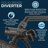 Solid Brass Diverter All Metal Dual Shower Head with Adjustable Arm - Complete Shower System with Valve and Trim Oil Rubbed Bronze / 2.5 GPM - The Shower Head Store