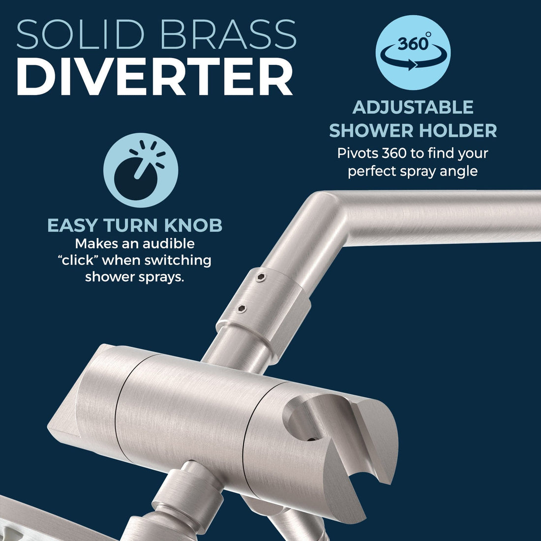 Solid Brass Diverter All Metal Dual Shower Head with Adjustable Arm - Complete Shower System with Valve and Trim Brushed Nickel / 1.75 GPM - The Shower Head Store