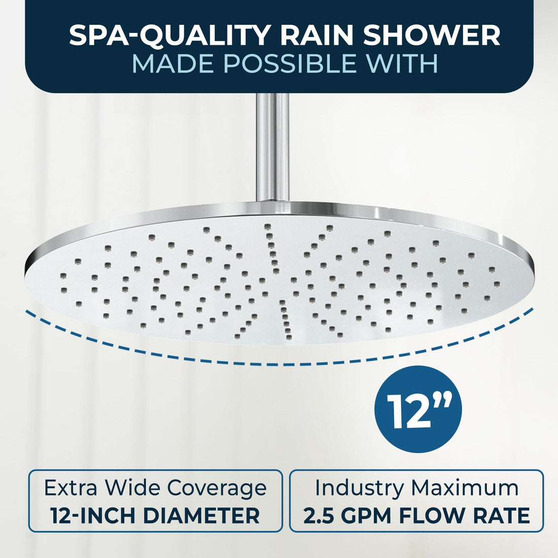 Spa Quality 12 Inch Rain Shower Head and 12 Inch Ceiling Mount Shower Arm Chrome - HammerHead Showers