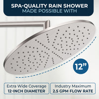 Dimensions 12 Inch Rain Shower Head with Arm Brushed Nickel / 2.5 - The Shower Head Store
