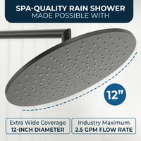 Dimensions 12 Inch Rain Shower Head with Arm Matte Black / 2.5 - The Shower Head Store