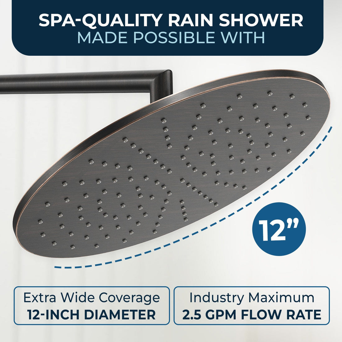 Dimensions 12 Inch Rain Shower Head with Arm Oil Rubbed Bronze / 2.5 - The Shower Head Store
