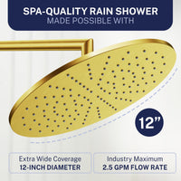 Dimensions 12 Inch Rain Shower Head with Arm Brushed Gold / 2.5 - The Shower Head Store