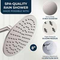 Spa Quality All Metal Shower Head Filter with 8 Inch Rainfall Shower Head Brushed Nickel / 2.5 GPM - The Shower Head Store