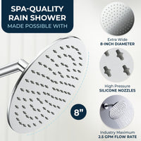 Spa Quality All Metal Shower Head Filter with 8 Inch Rainfall Shower Head Chrome / 2.5 GPM - The Shower Head Store