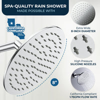 Optimized Pressure 12 Inch Adjustable Shower Arm with 8 Inch Rain Shower Head Chrome / 12 Inch / 1.75 GPM - The Shower Head Store